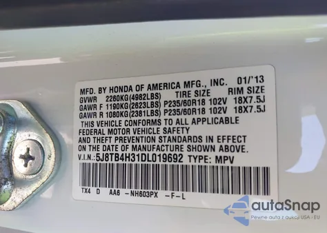 2013 Acura Rdx from USA, damaged, VIN 5J8TB4H31DL019692